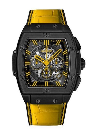 AAA Replica Hublot Spirit Of Big Bang All Black Yellow Alligator Leather Watch 601.CY.0190.LR